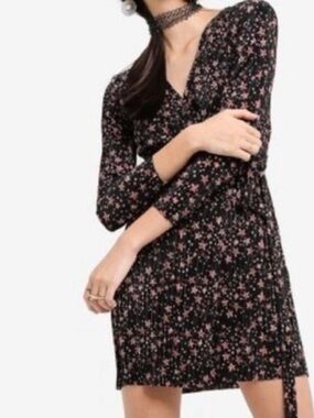 Topshop black Star print wrap mini dress